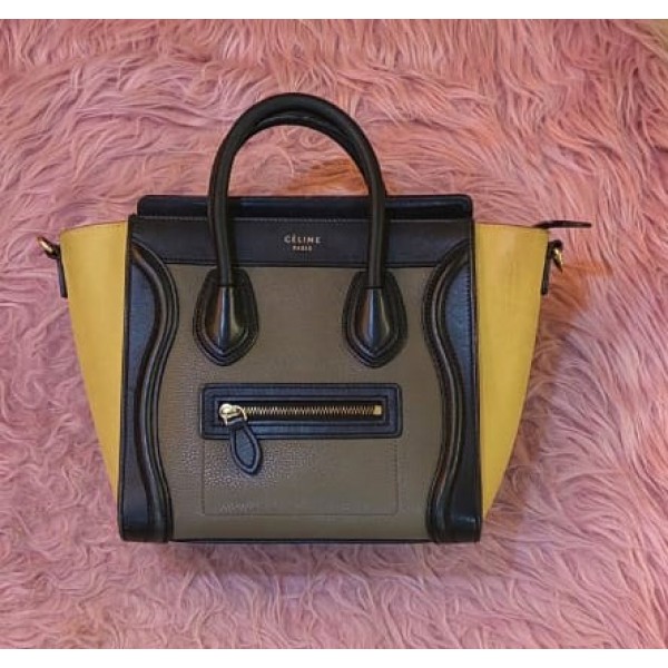 Celine Tricolor Leather and Nubuck Handbag With Shoulder Strap