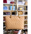 Chanel Caviar Leather Tote Bag In Beige With Chain Shoulder Straps