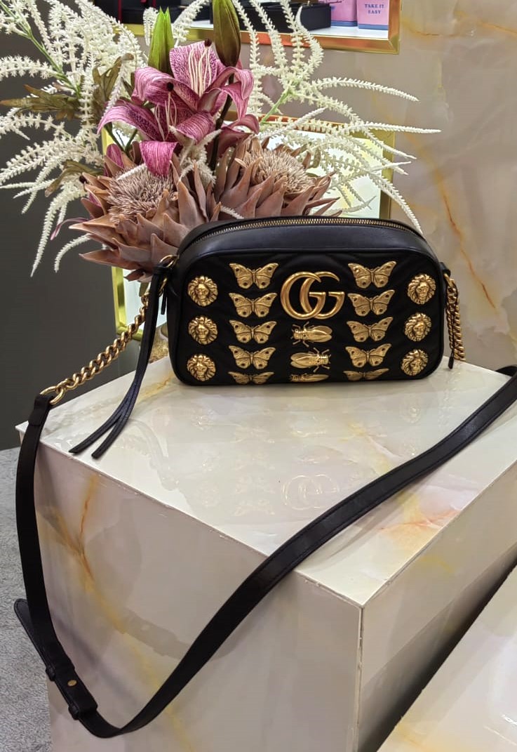 Black Gucci Shoulder Bag Accented With Gold Studs  - SOLD OUT 