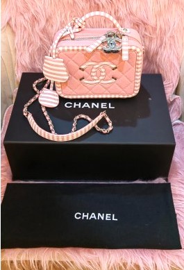 Chanel Pink Caviar Quilted Stripe Vanity Case